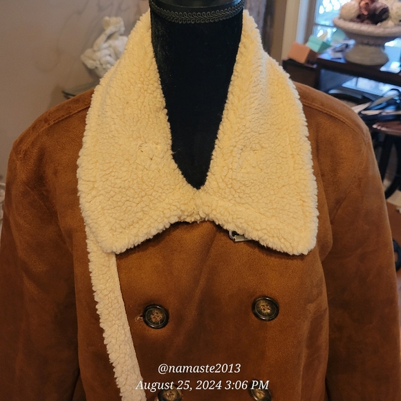 Guess Mens Double-Breasted Faux Shearling Long Coat Faux Suede Faux Fur #678 - Picture 8 of 16